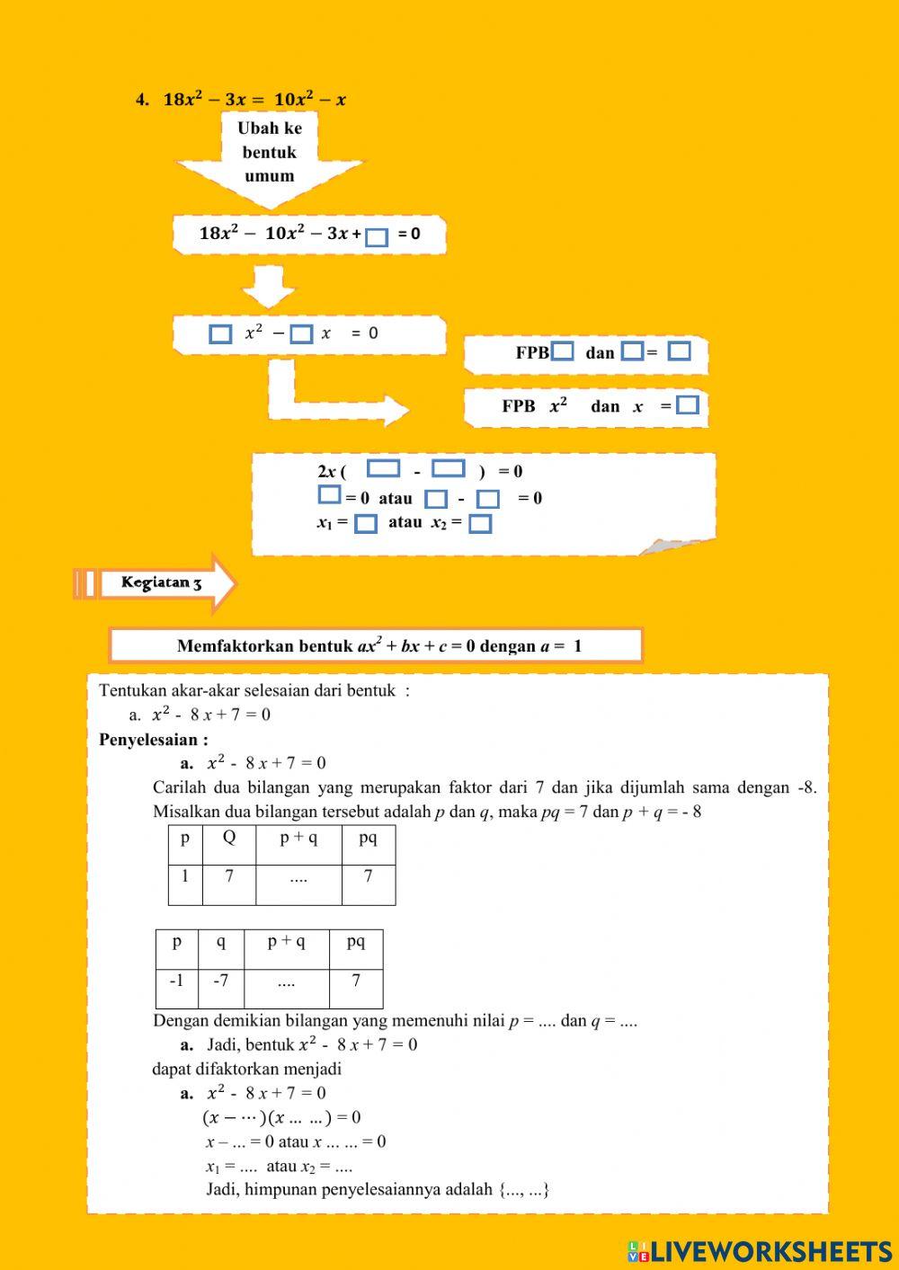 Persamaan Kuadrat Metode Pemfaktoran