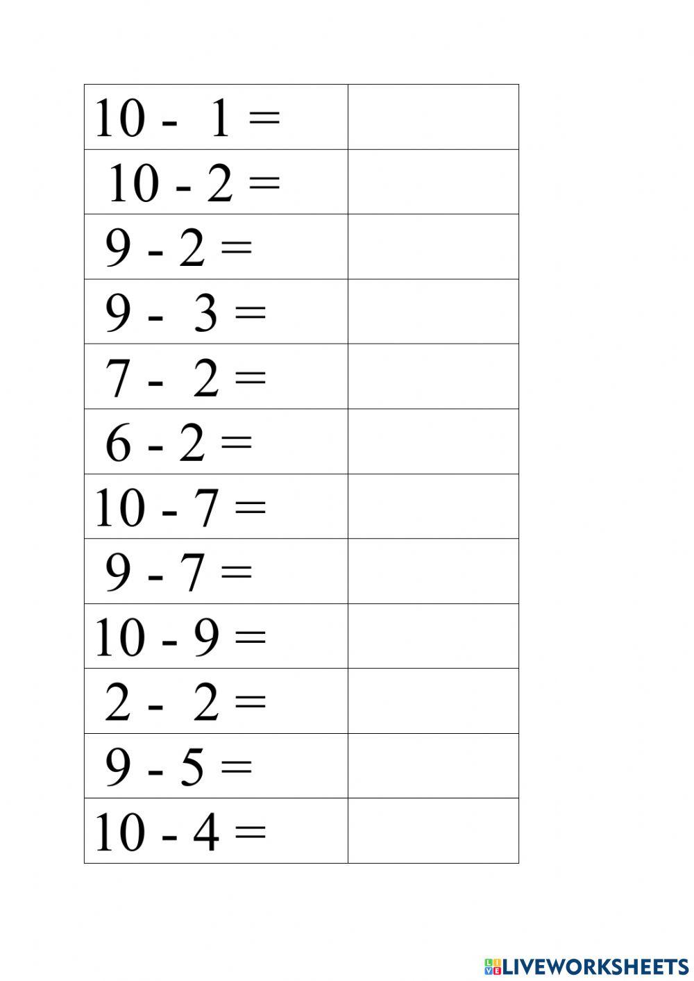 Minus online worksheet | Live Worksheets image.