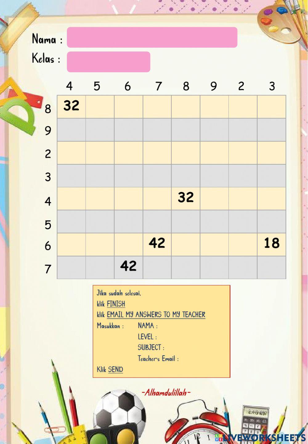 Tabel perkalian full 2-9 (recalling)