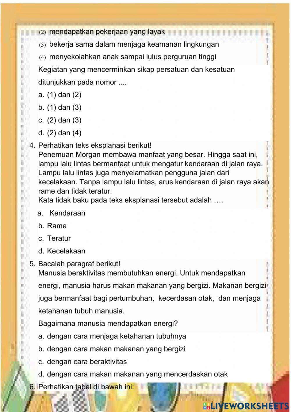 Soal evaluasi tema 2 subtema 3 pembelajaran 4