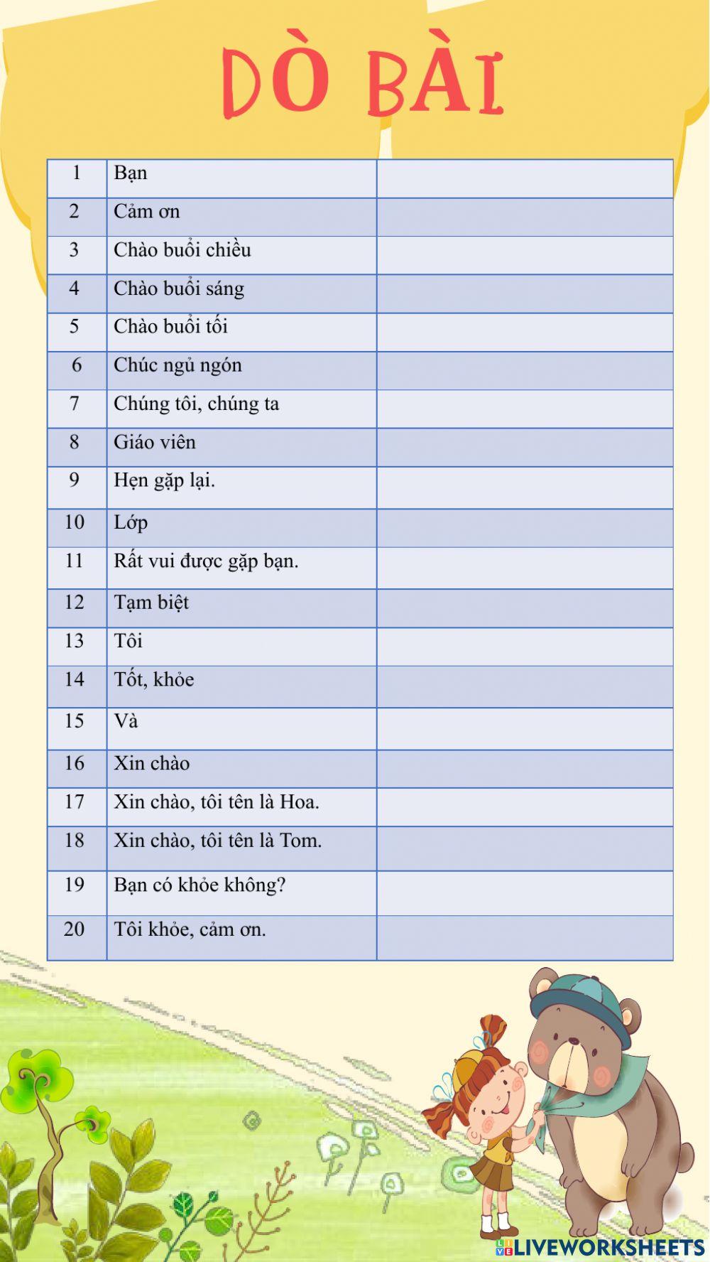 Dò bài lớp 3 23-8