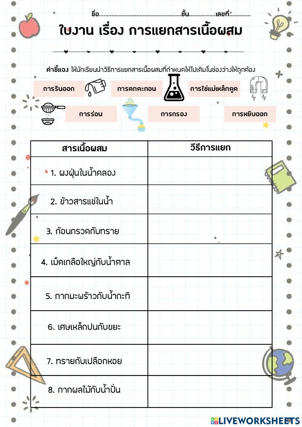 วิทยาศาสตร์ เรื่องการแยกสารเนื้อผสม