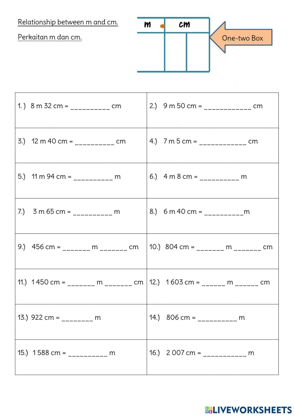 Length Year 4 worksheet Live Worksheets