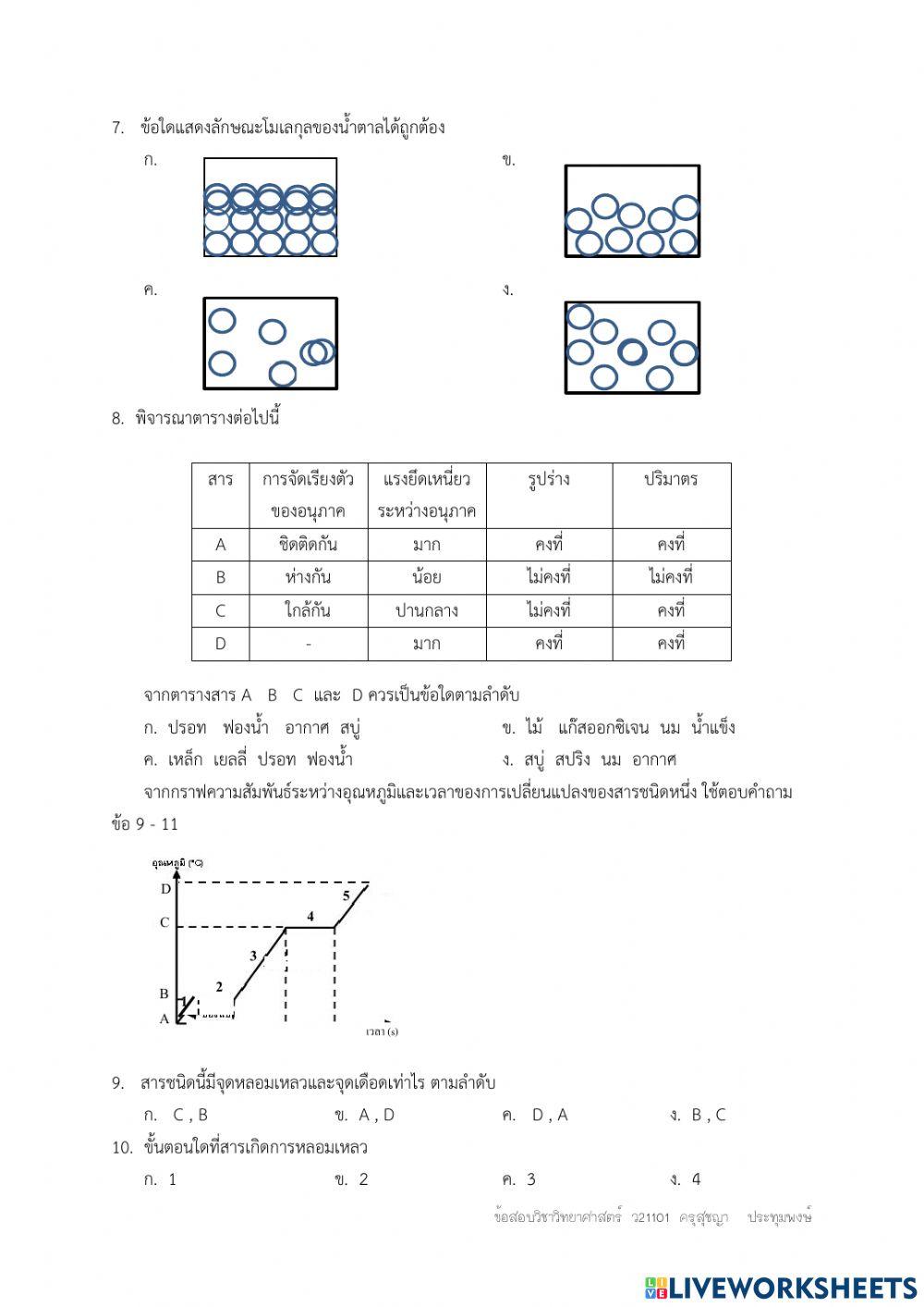 ข้อสอบกลางภาควิชาวิทยาศาสตร์ ม.1