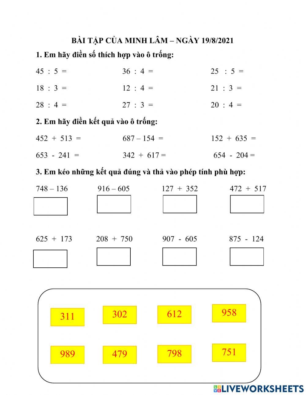 Ôn toán 3 - đề 1