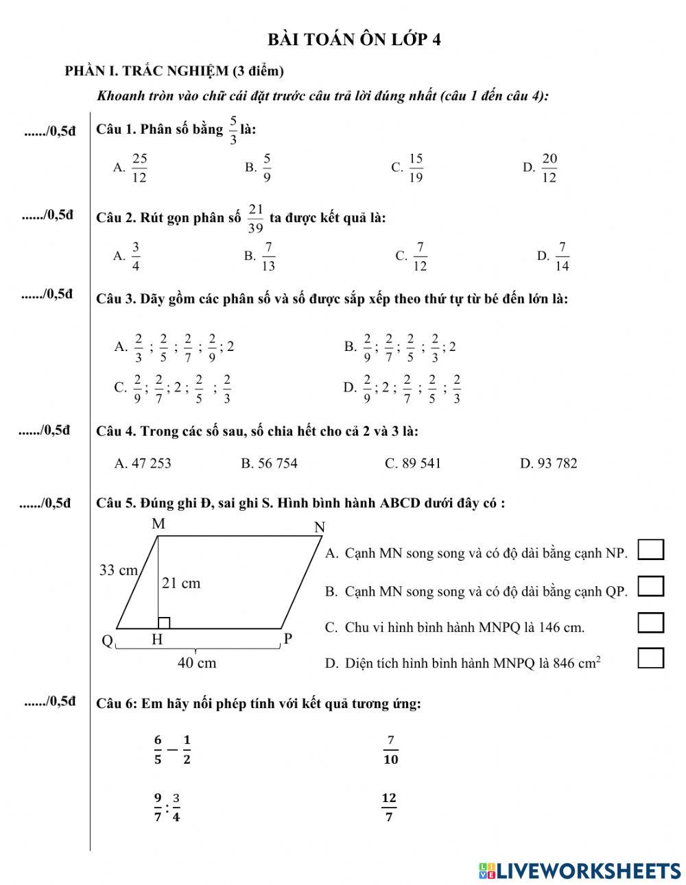 Ôn tập về phân số