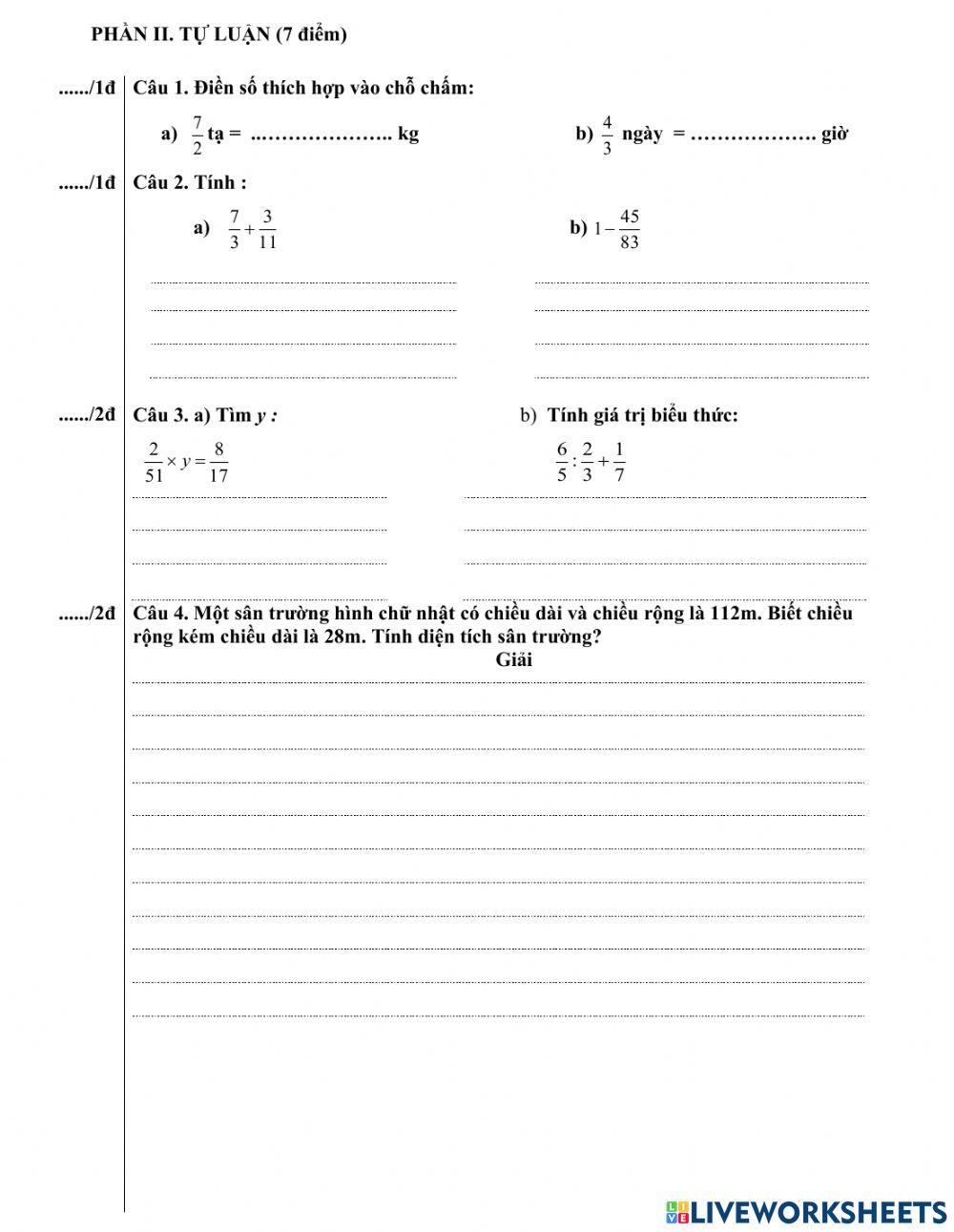 Ôn tập về phân số