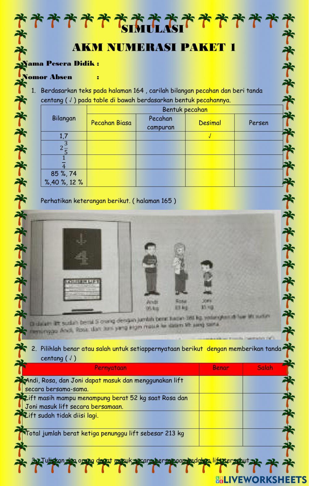 Soal akm numerik kelas 5 b