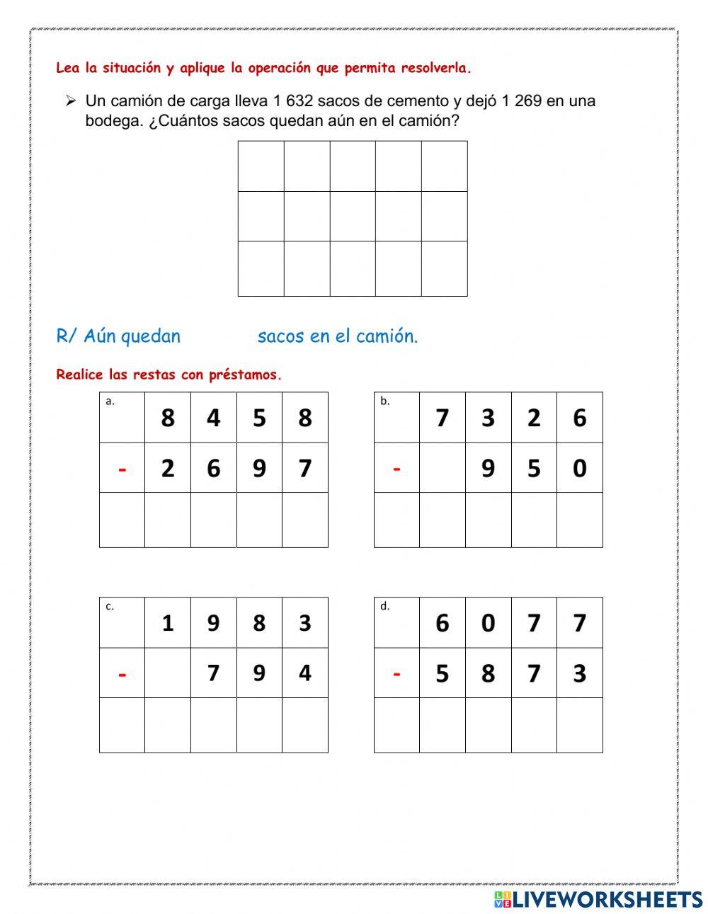 Sustracciones con préstamos