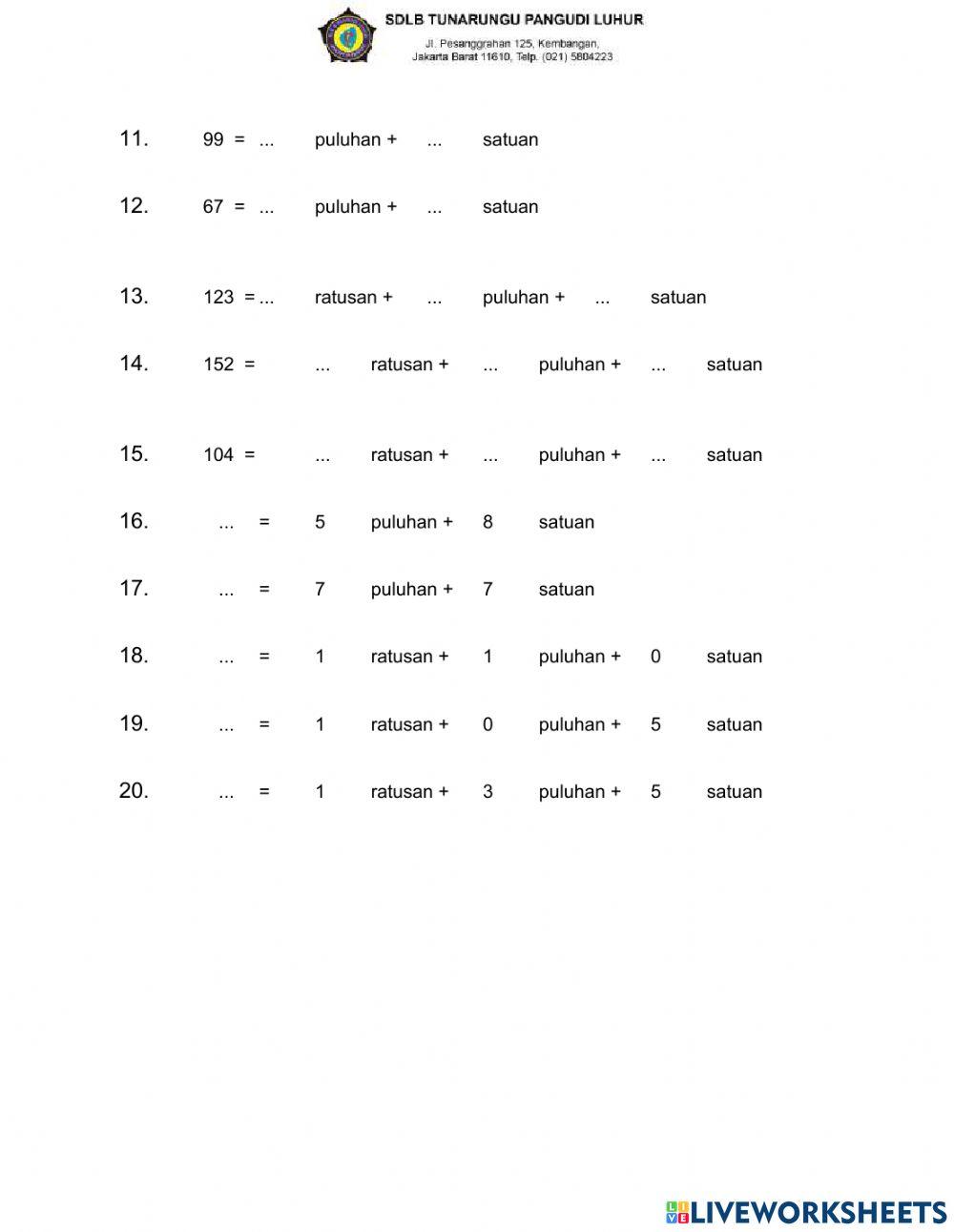 Latihan nilai tempat bilangan