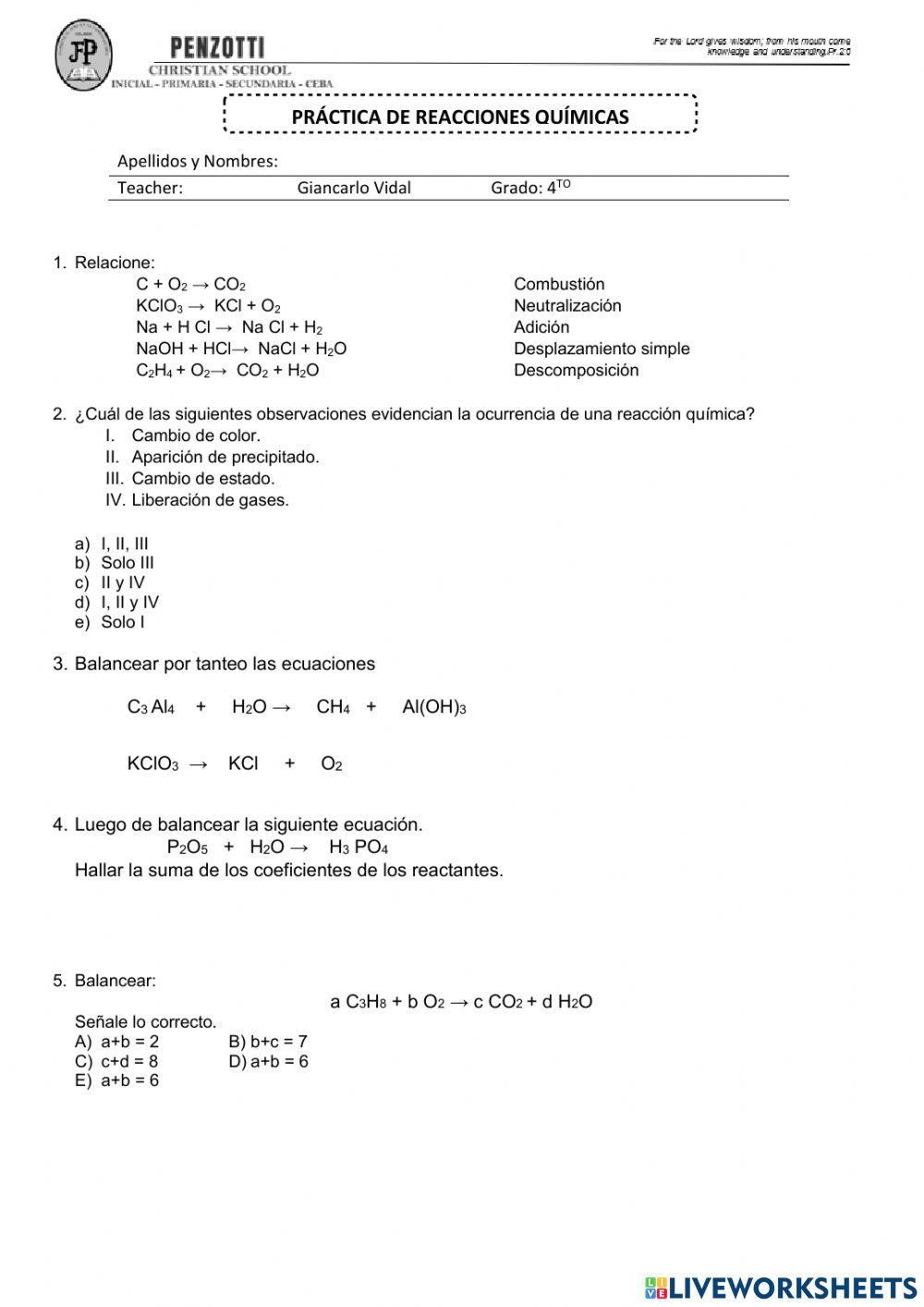 Práctica de reacciones químicas