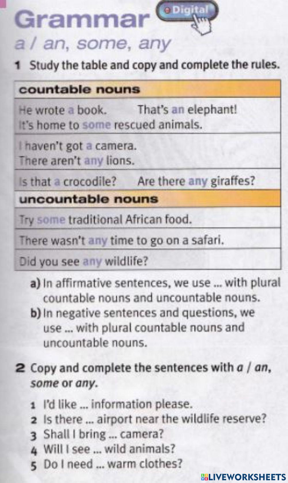 Pulse 2 page 47 a an some any exercise 1 and 2