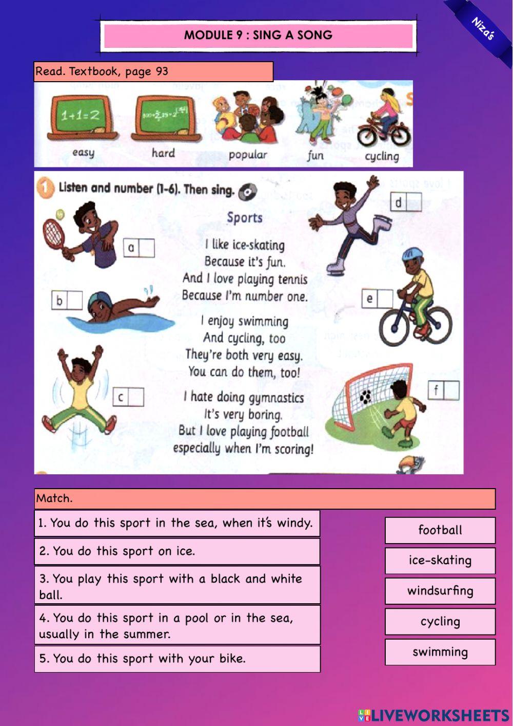 Y4 Module 9 : sing a song