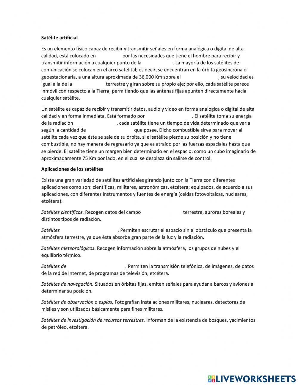 Satelites10 worksheet live worksheets