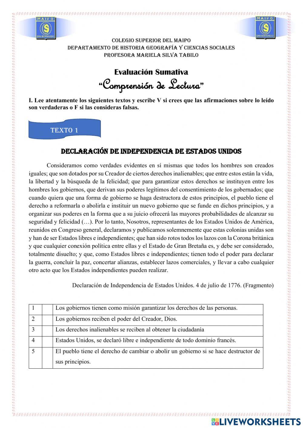 Comprensión de Lectura