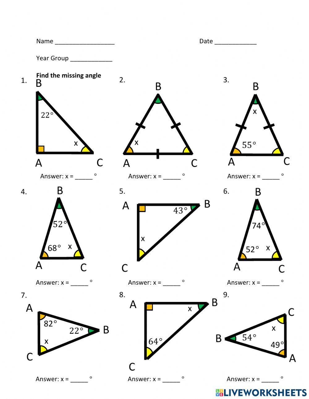 Triangles Find Missing Angle