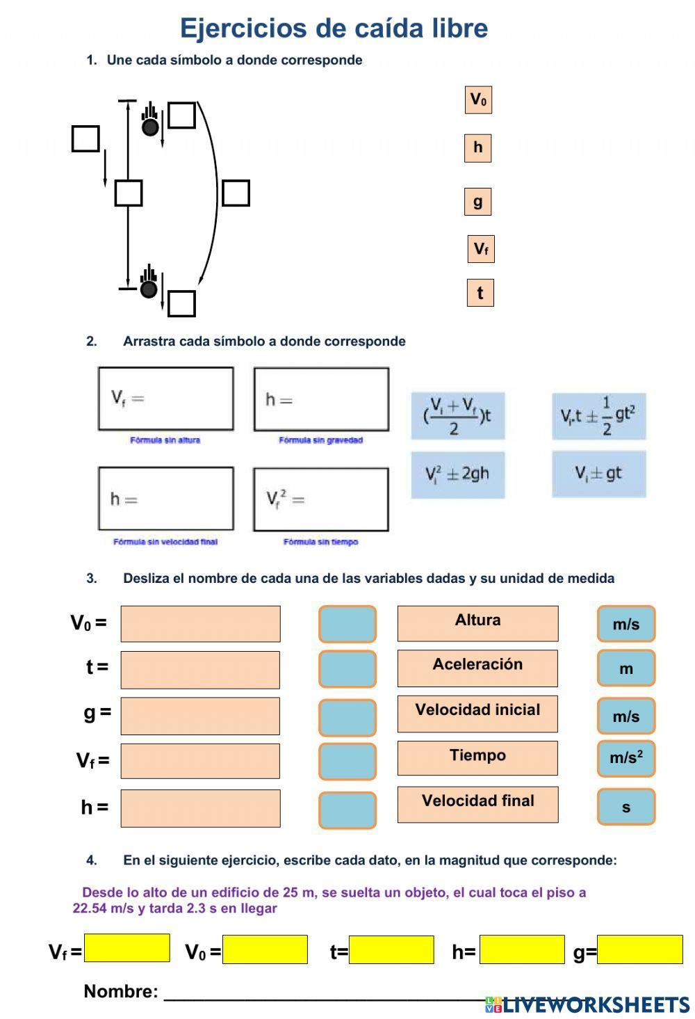 Evaluación Caída Libre