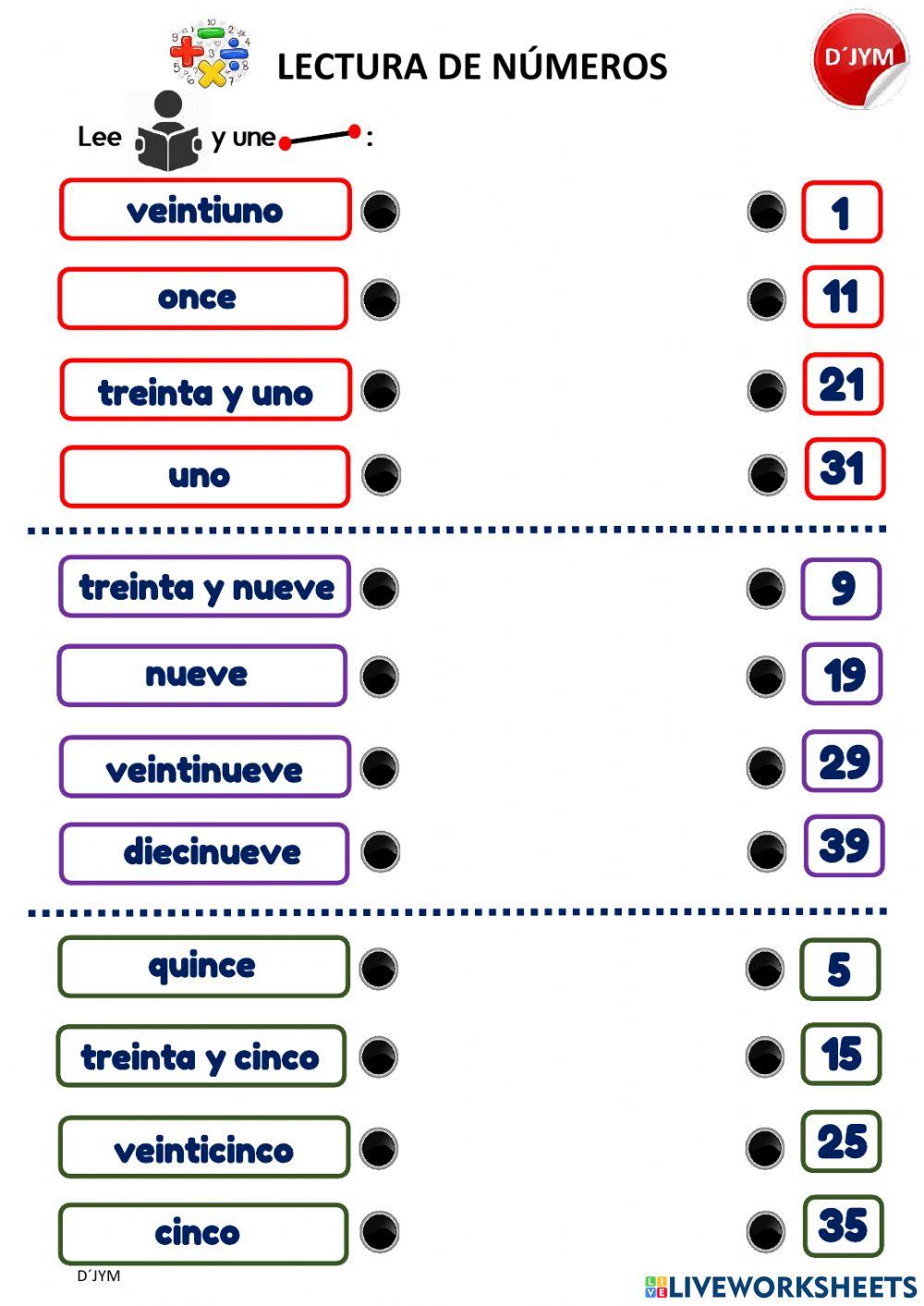 Lectura de los números del 1 al 39