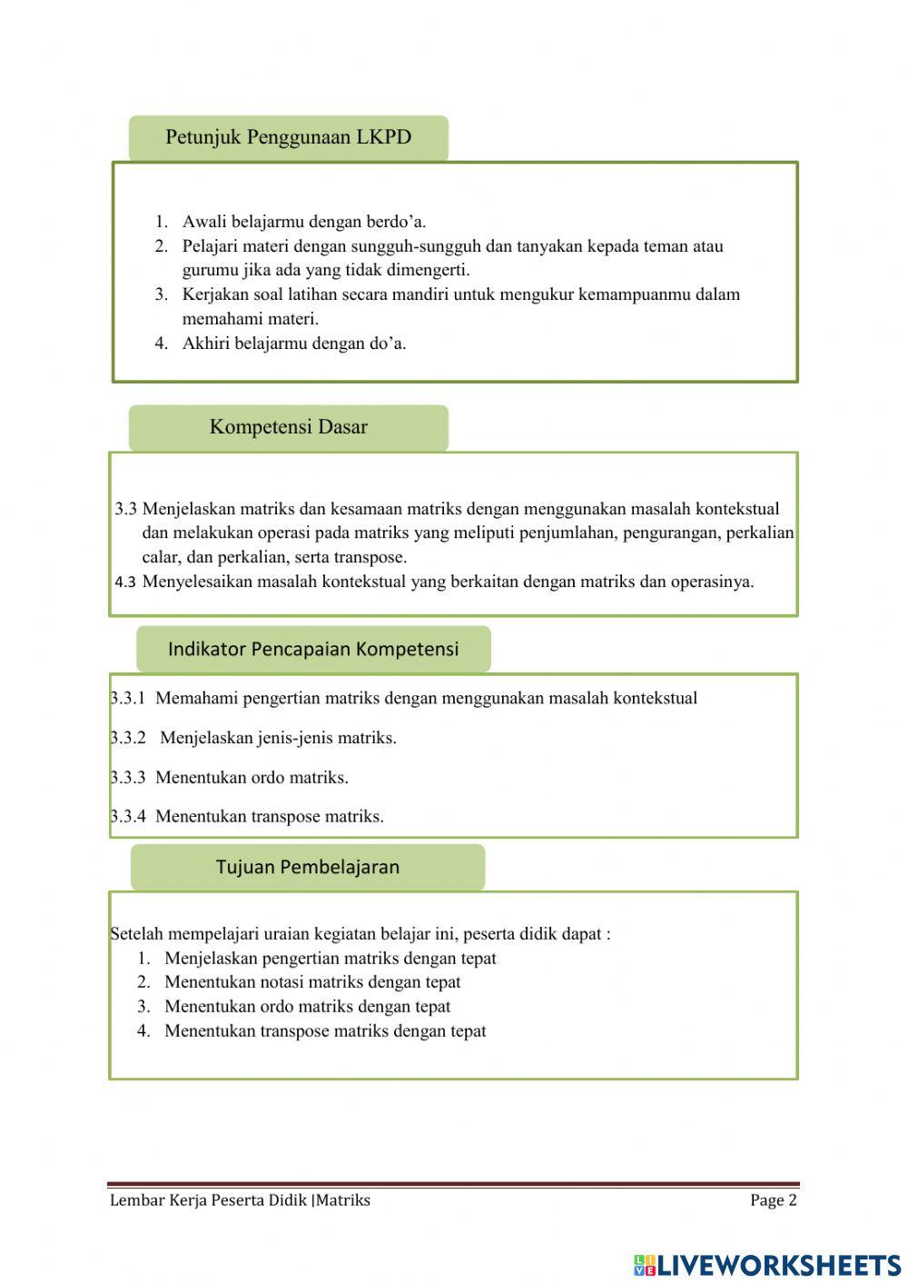 LKPD Matriks Kelas XI
