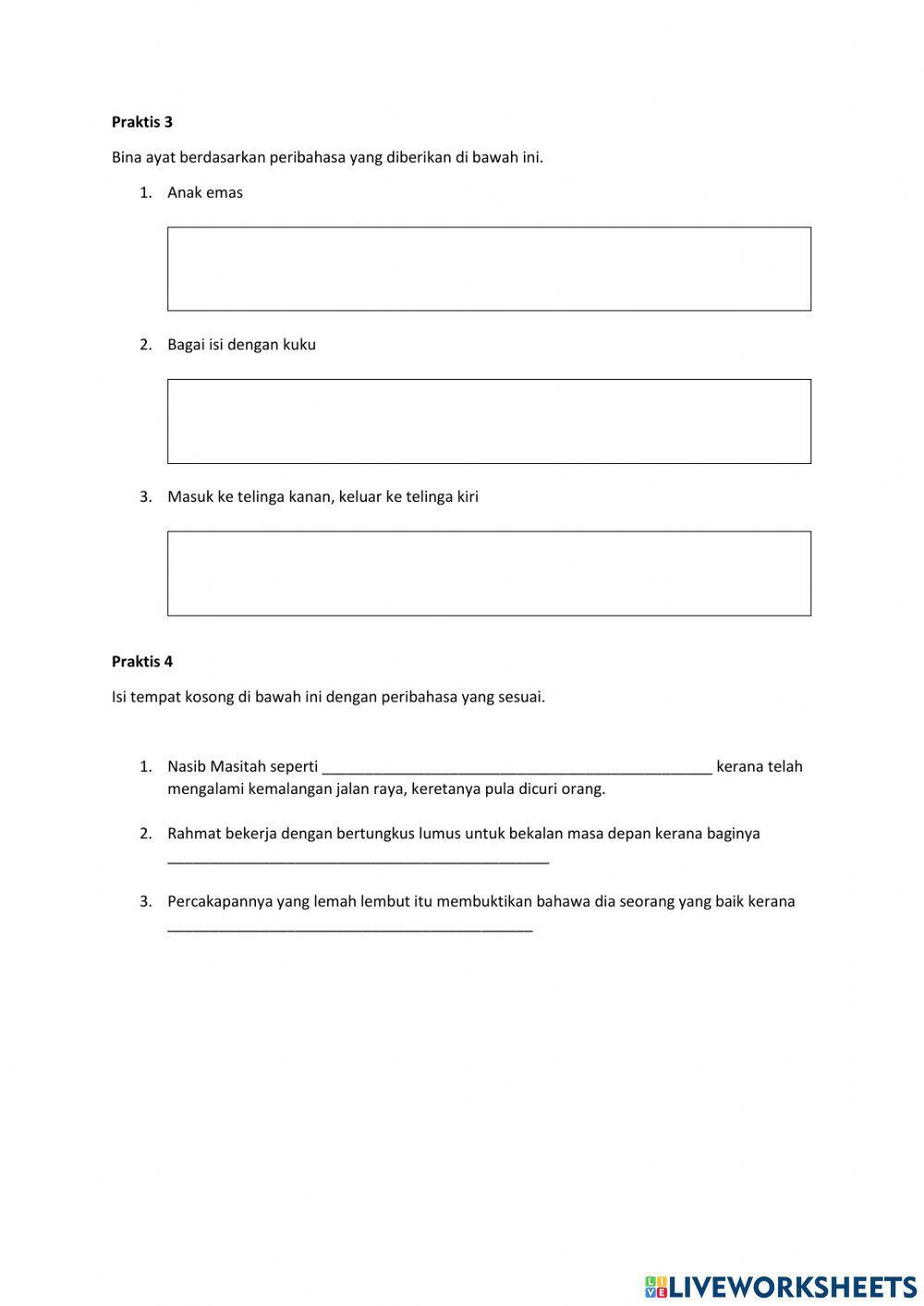 Latihan Peribahasa Tingkatan 4