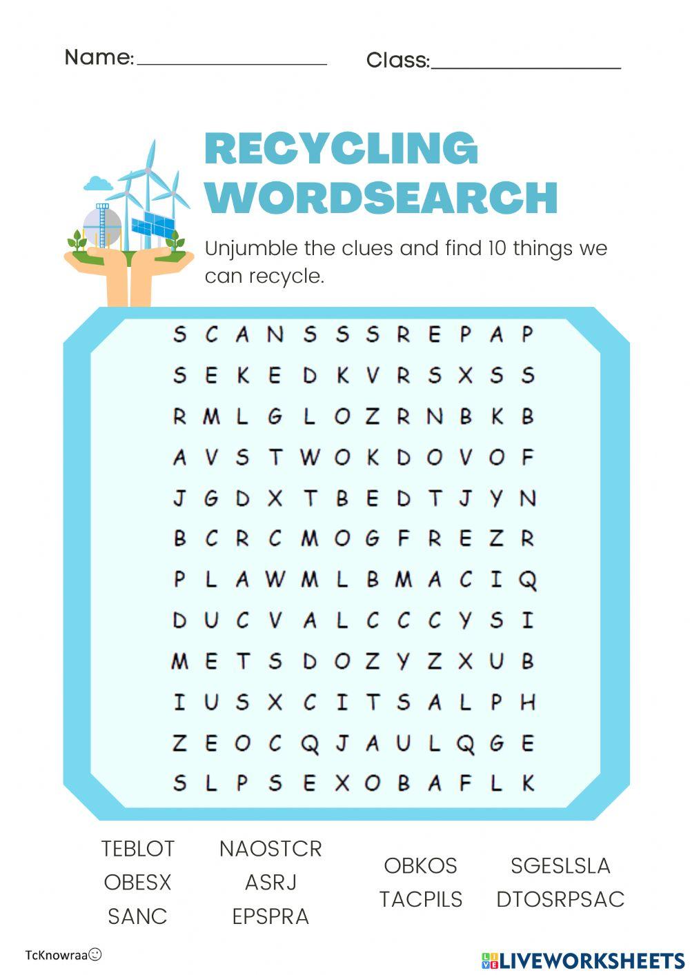 Recycling Wordsearch