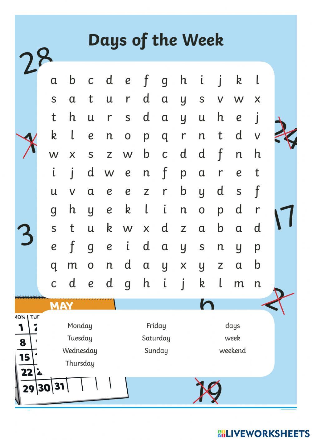 3256605 Sopa de letras los dias de la semana en ingles