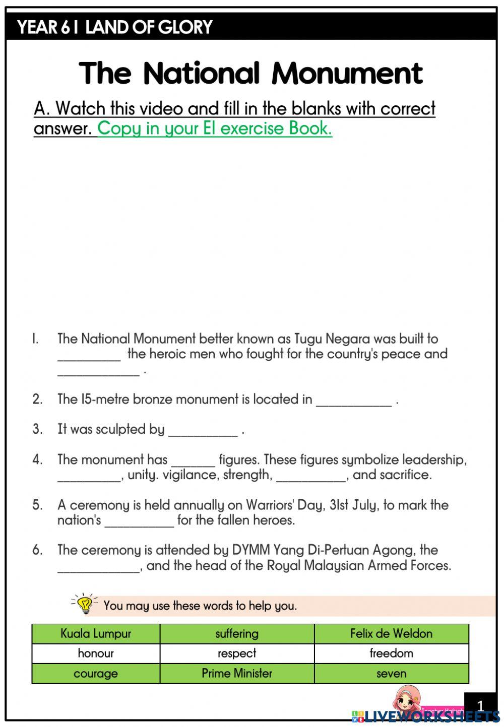 Year 6 - land of glory- tugu negara- vocabulary