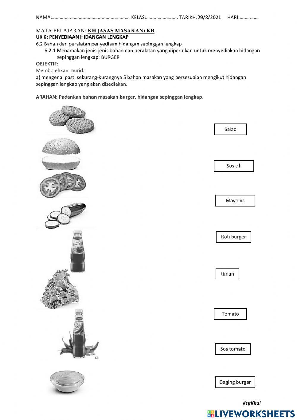 Bahan masakan burger