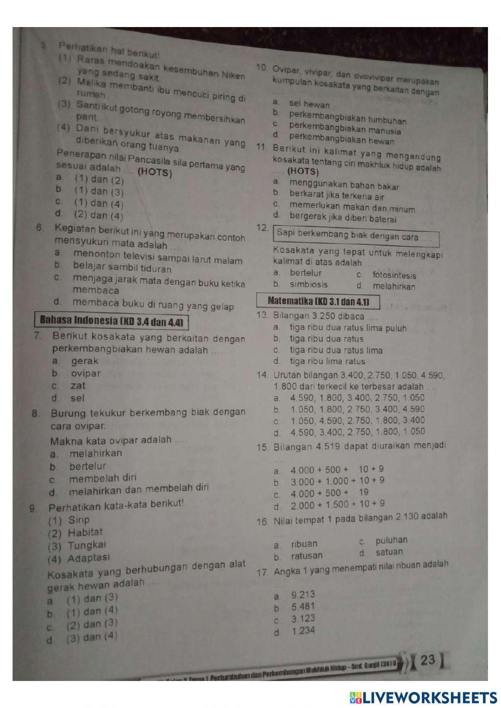 Ulangan harian tematik tema 1 st 1