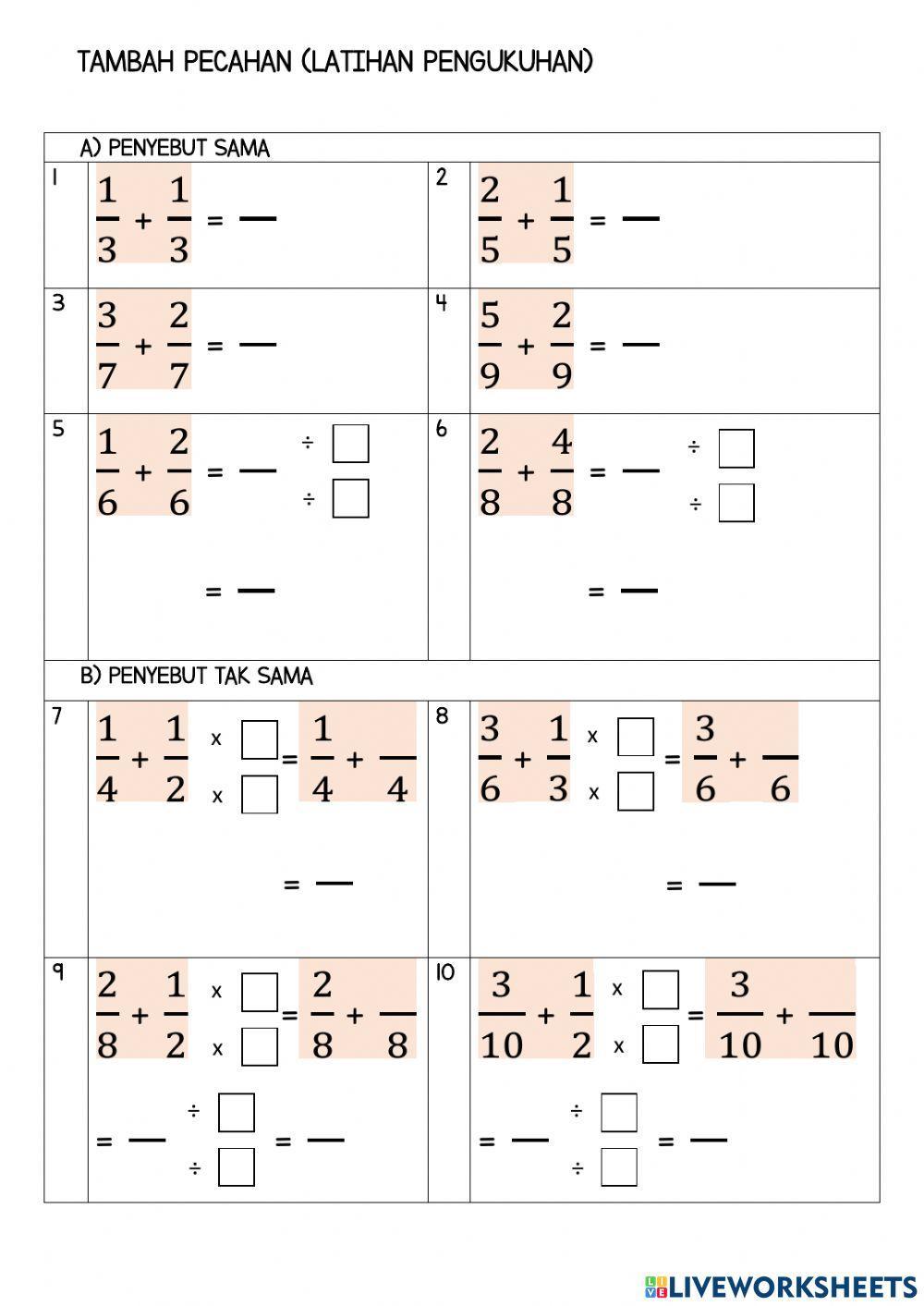 Matematik Tahun 3 - Tambah Pecahan