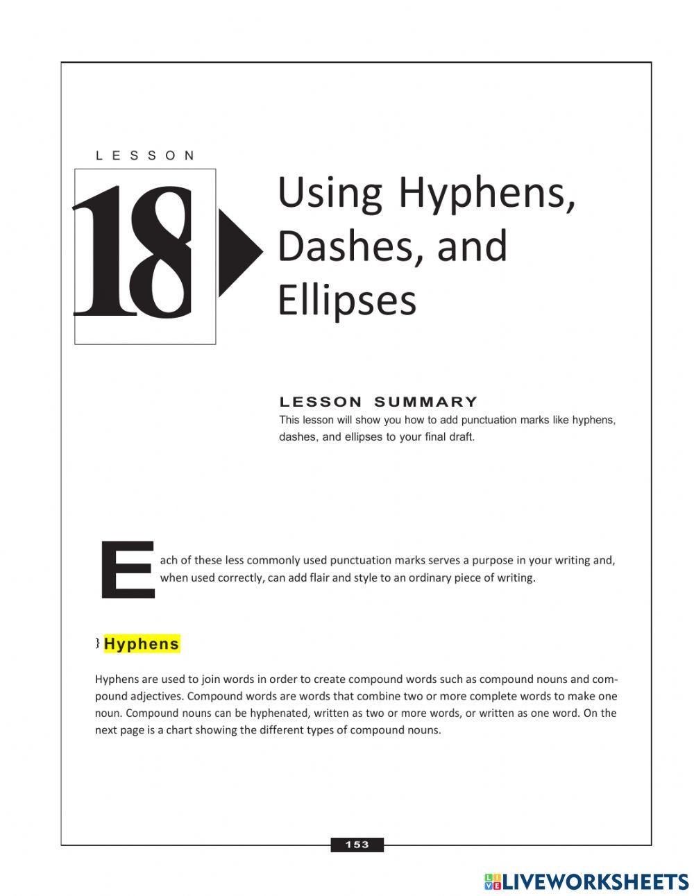 Lesson 18.1 Using Hyphens, Dashes, and Ellipses online exercise for