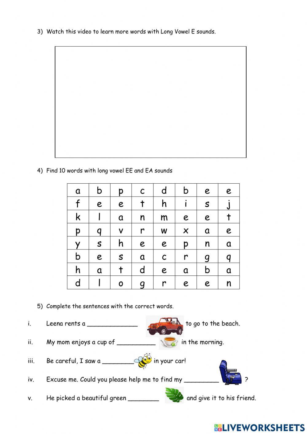 Phonics long vowel ee ea