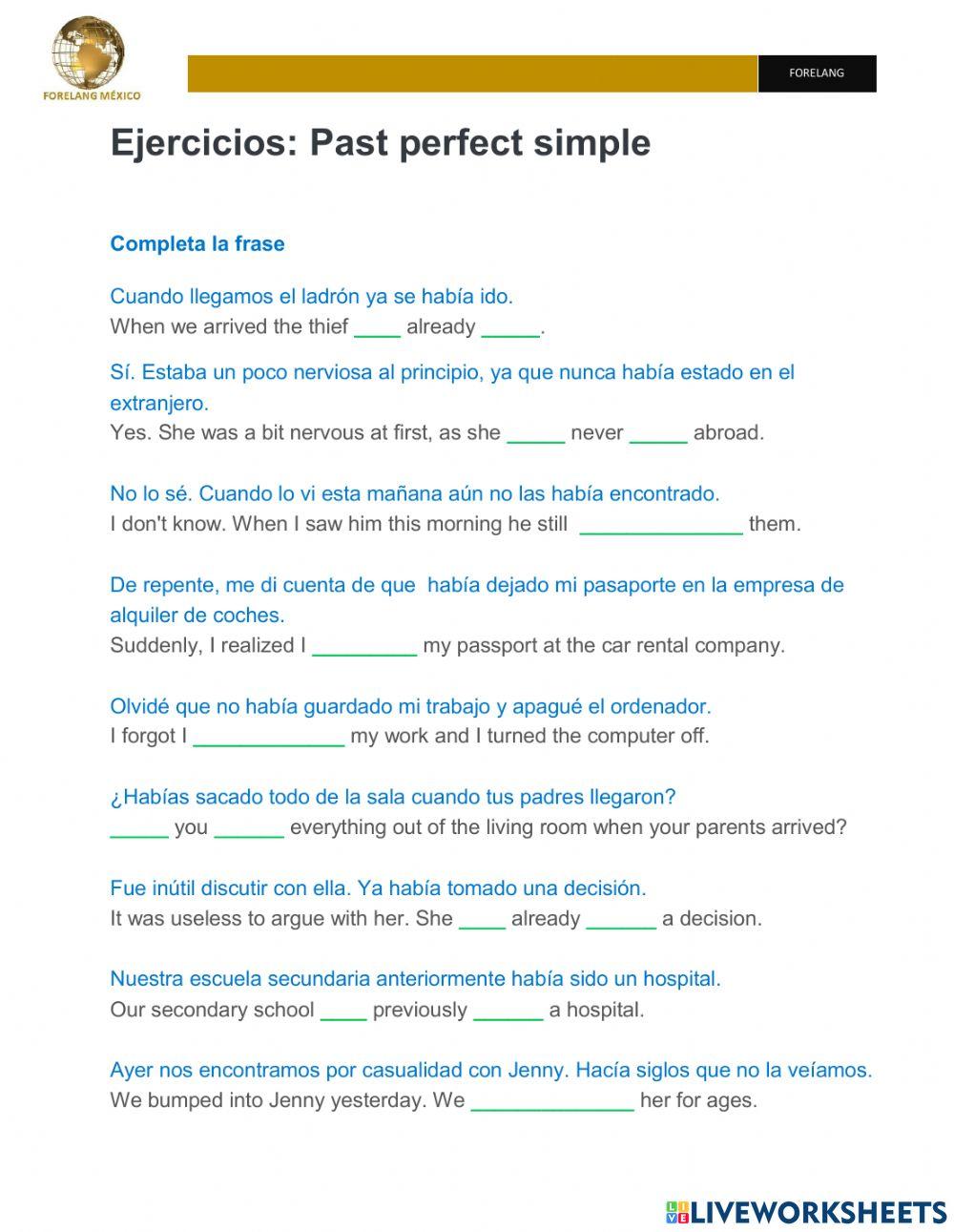 LESSON Past perfect simple