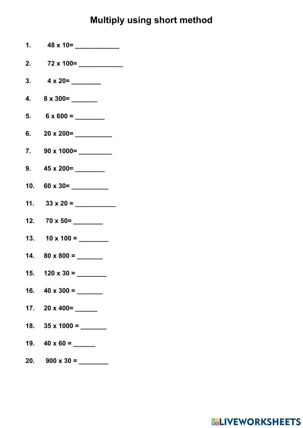 Multiplication by 10, 100 1000