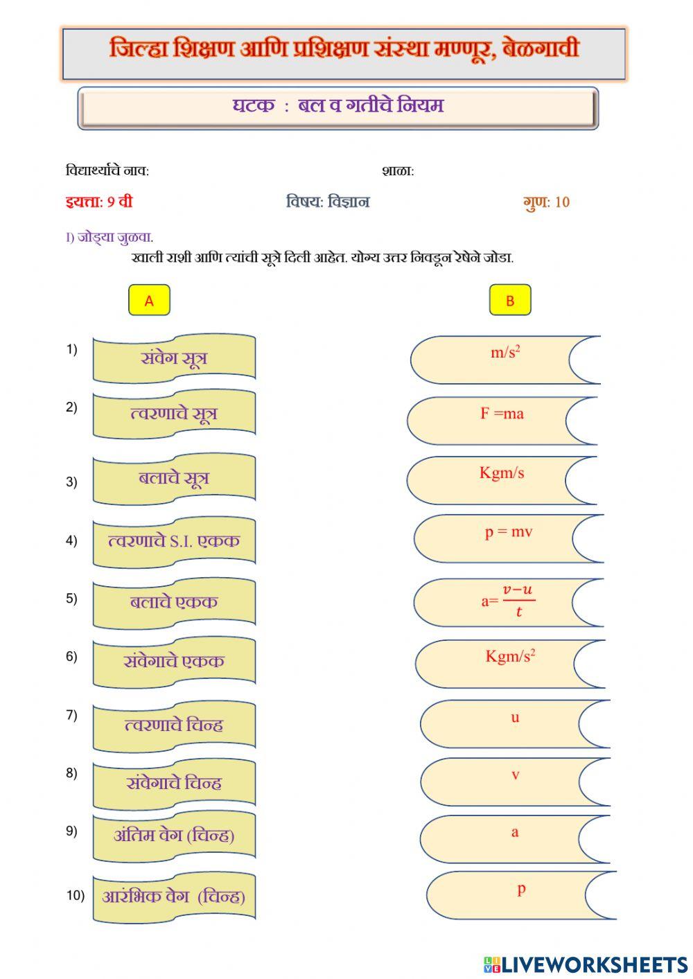 बल आणि गतीचे नियम बल आणि गतीचे नियम