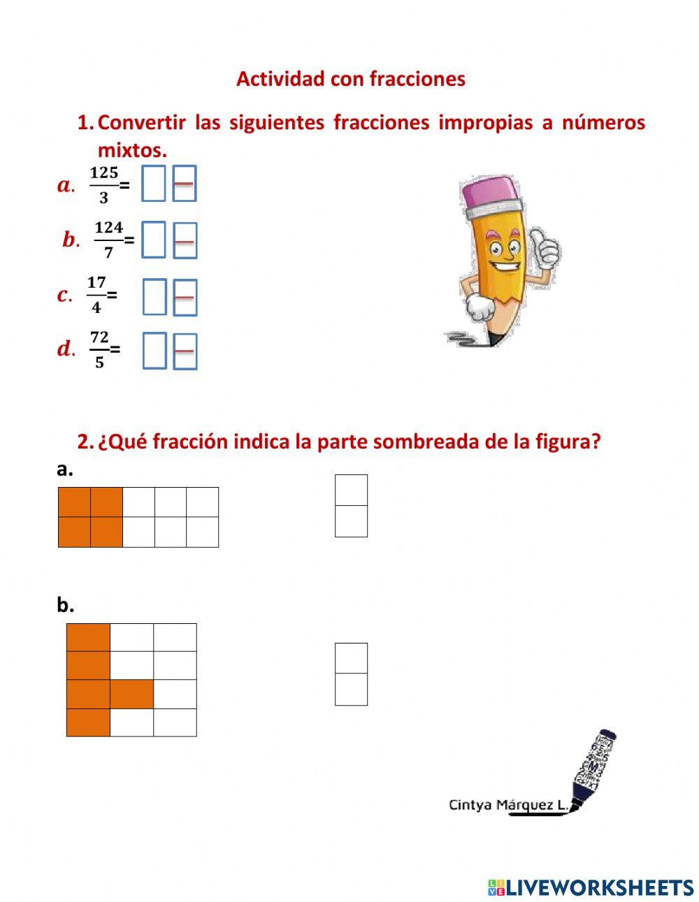 Actividad con fracciones