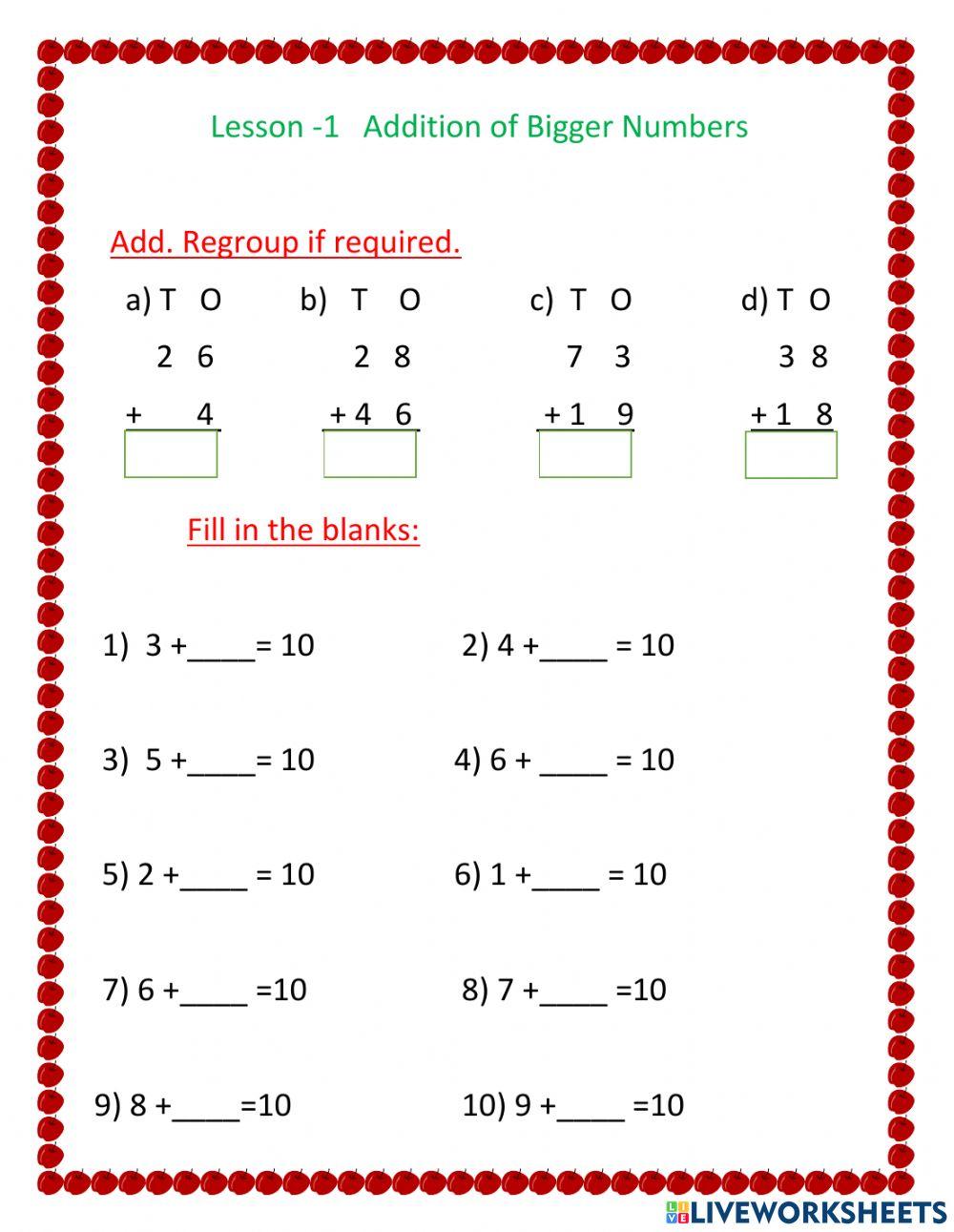 Addition Of Bigger Numbers Worksheet Live Worksheets addition-of-bigger-numbers-worksheet-live-worksheets