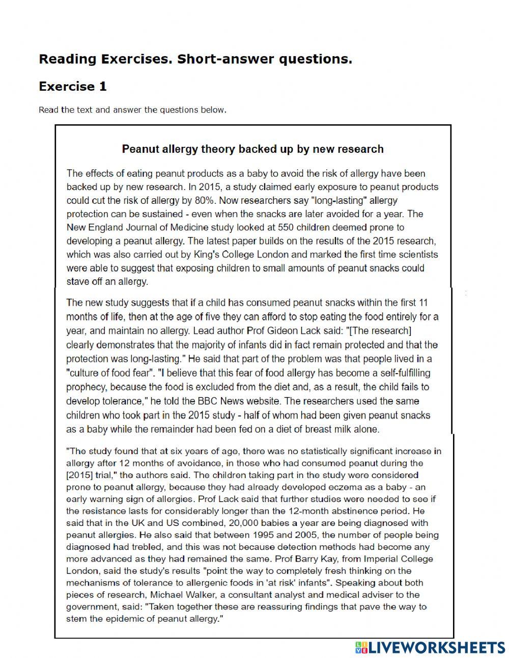 IELTS Reading Practice Short Answers online exercise for | Live Worksheets