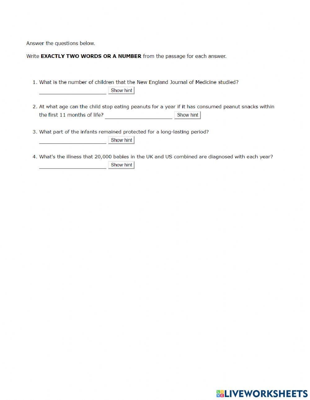 IELTS Reading Practice Short Answers online exercise for | Live Worksheets