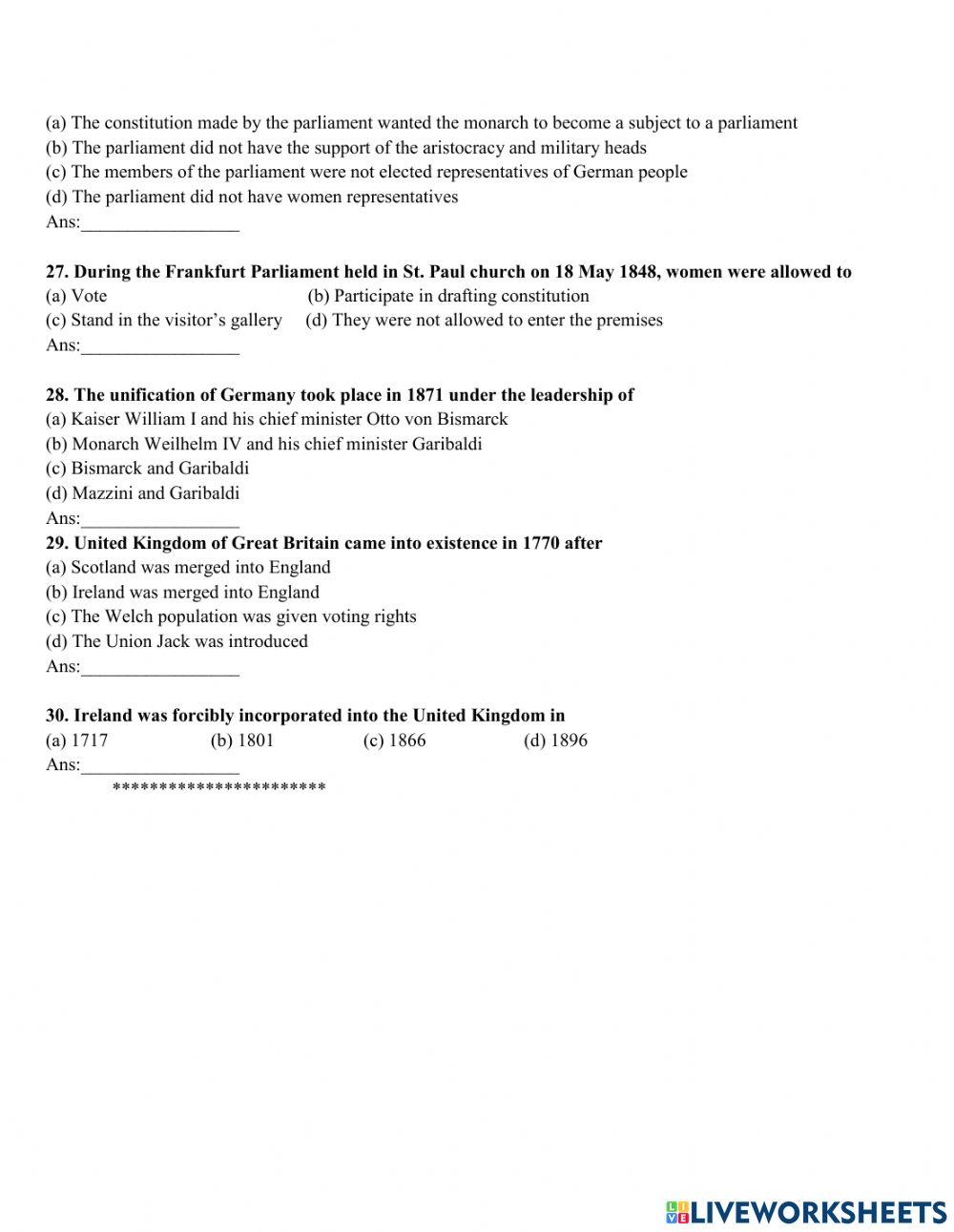 Rise of Nationalism in Europe worksheet