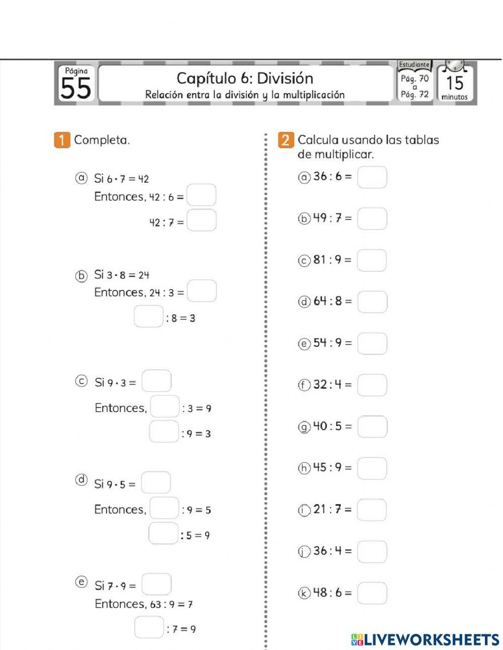 Relacion inversa de multiplicacion y division