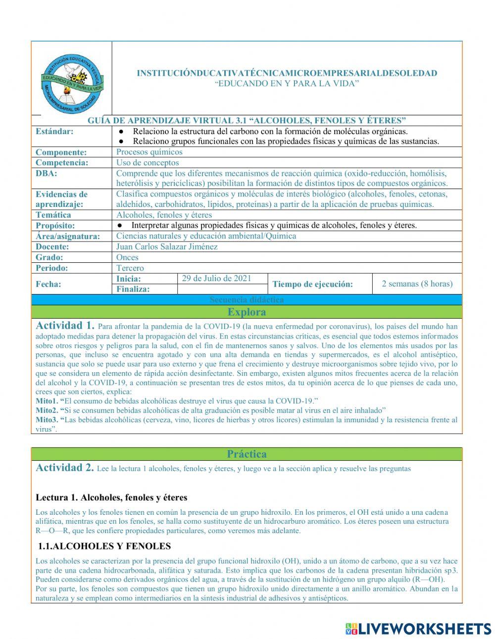 Alcoholes, fenoles y éteres