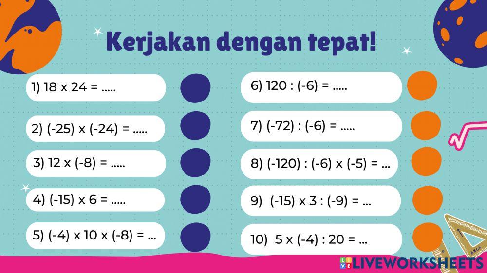 Latihan perkalian dan pengurangan bilangan bulat