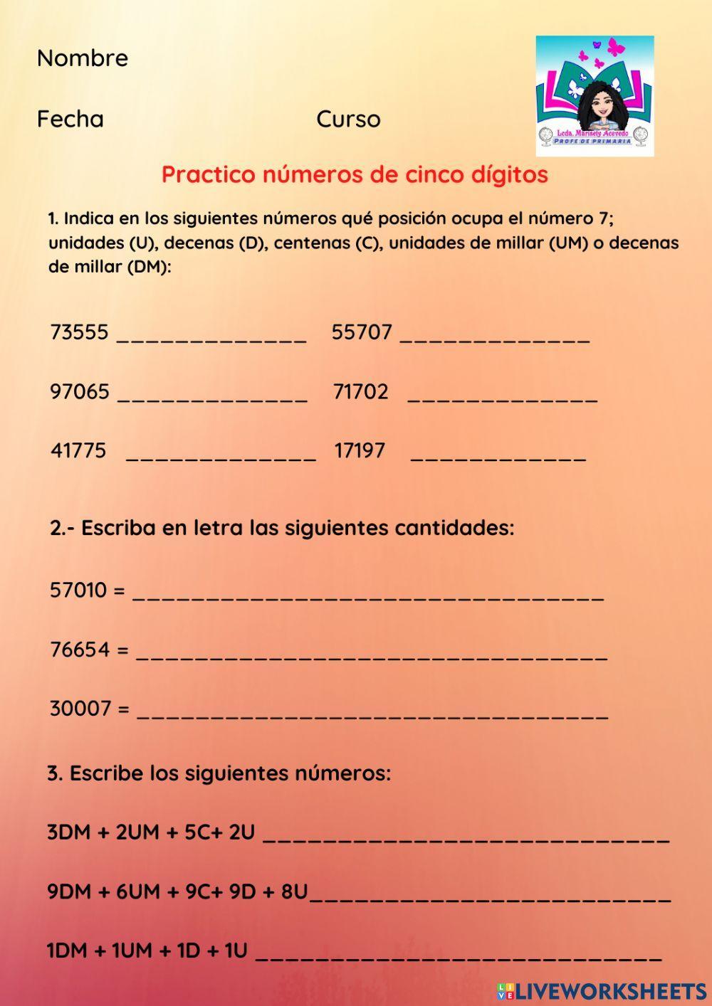 Números naturales de cinco cifres