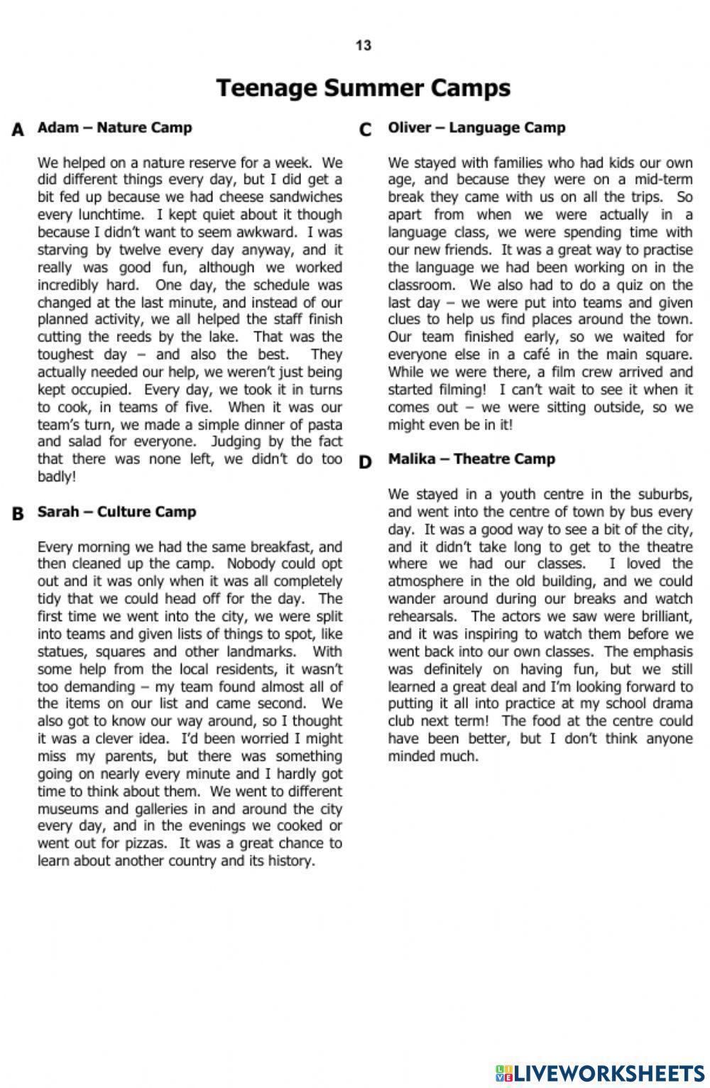 Mock FCE Reading part 7 and 8