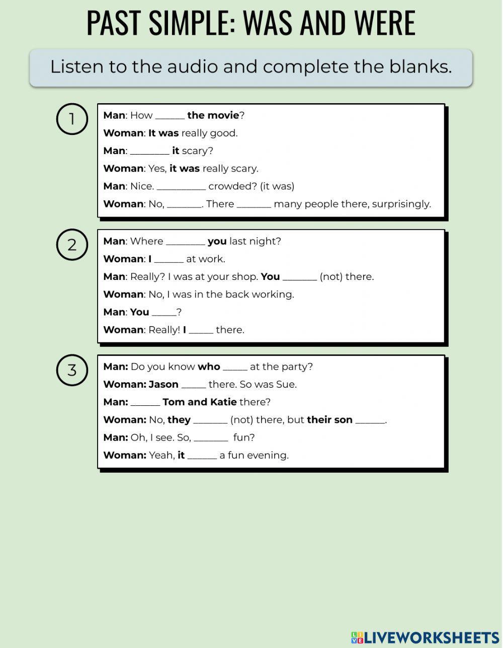 Listening Activity: Was- Were