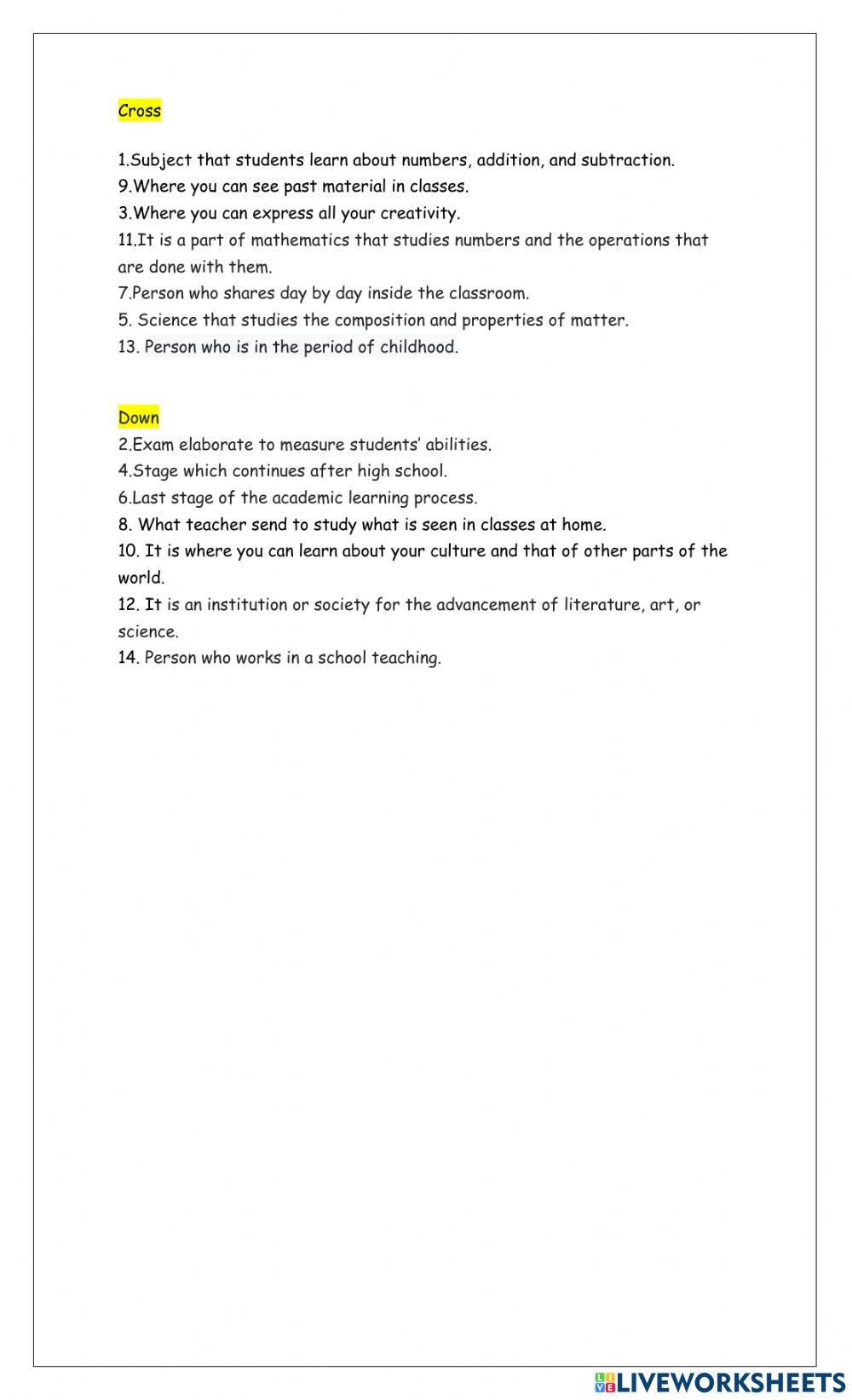 Educational crossword