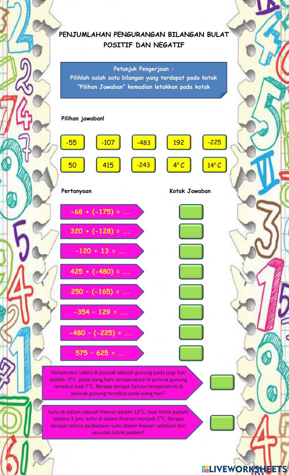 Penjumlahan dan pengurangan bilangan bulat