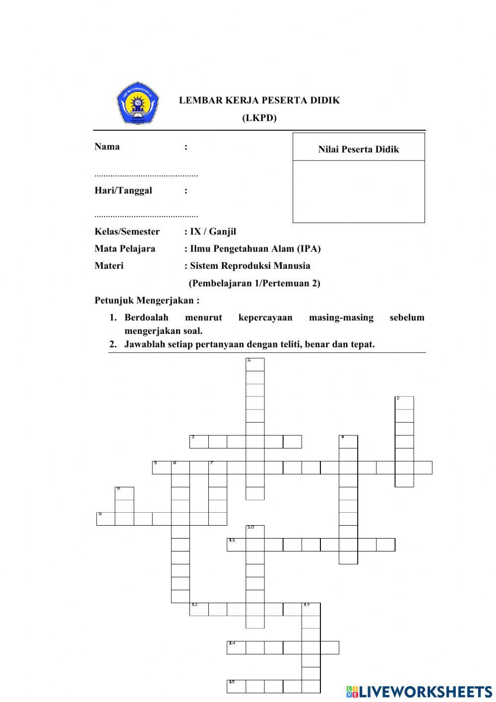 Puzzle -Sistem Reproduksi Manusia- Kelas IX