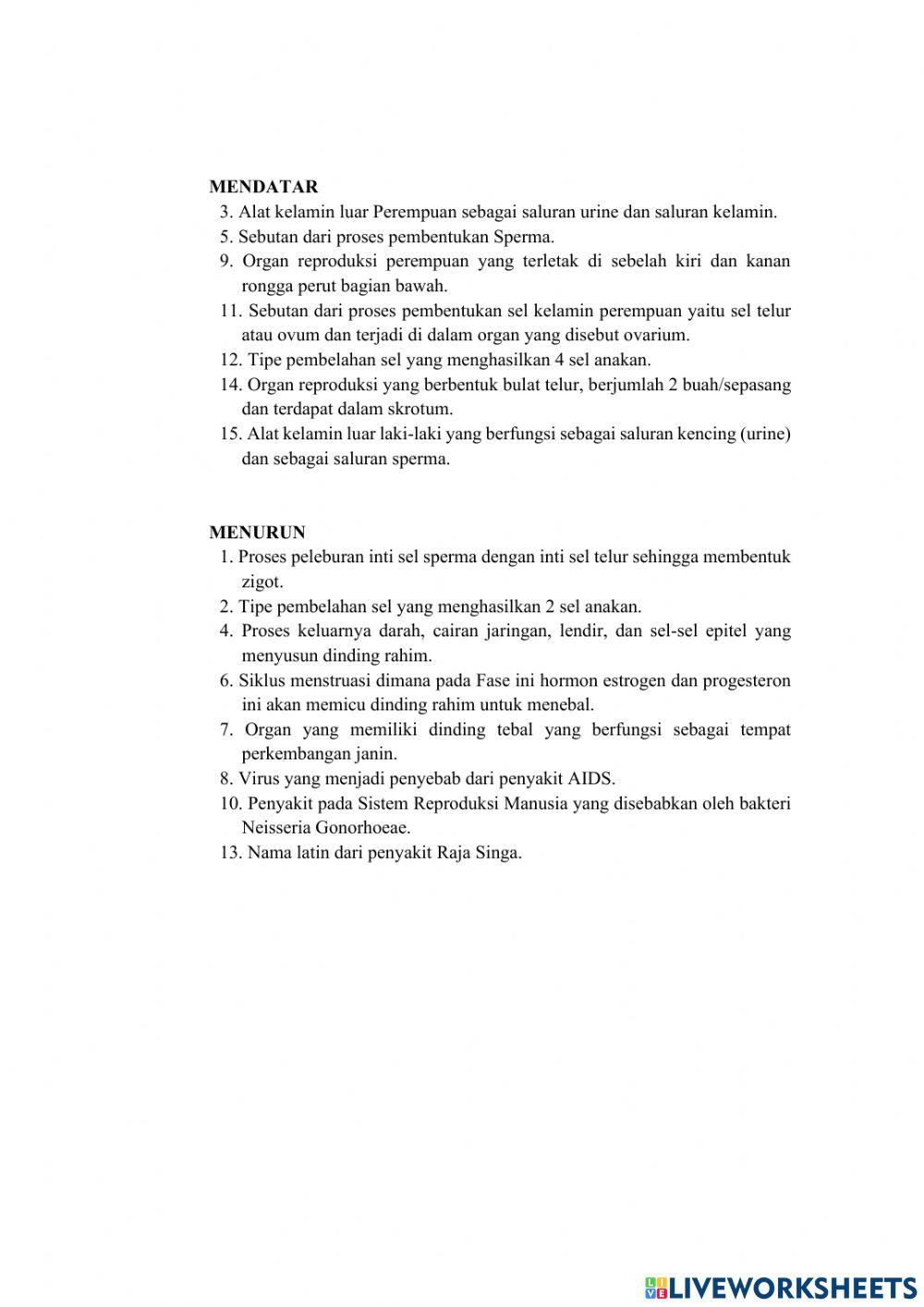 Puzzle -Sistem Reproduksi Manusia- Kelas IX